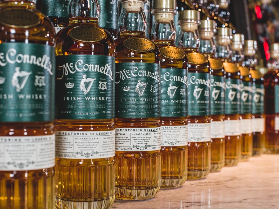 Line of McConnells Whisky bottles