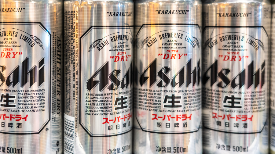 Asahi beer cans in a supermarket in Shenzhen, China.