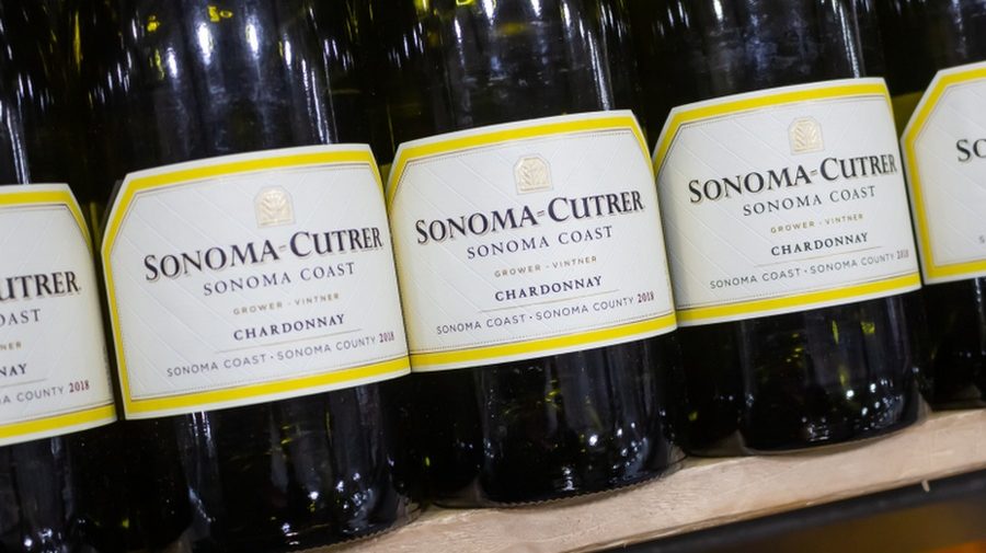 Bottles of Sonoma-Cutrer Chardonnay on display at a local grocery store, Los Angeles, United States, 23 January 2020