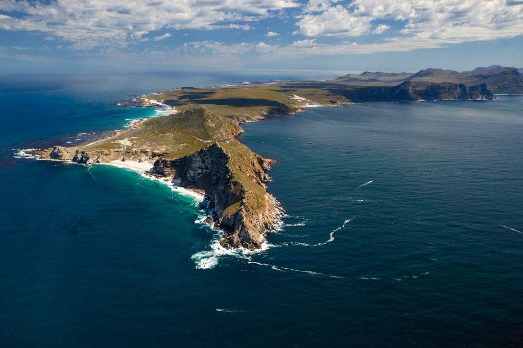 An aerial view of Cape Point and the Cape of Good Hope