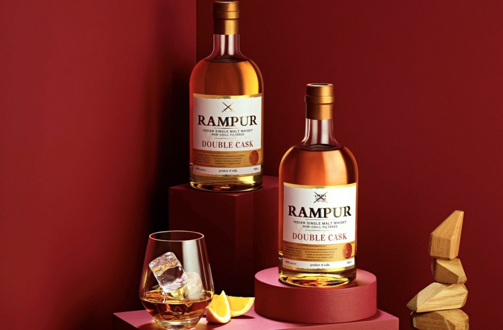 Bottles of Rampur Double Cask Indian single-malt whisky