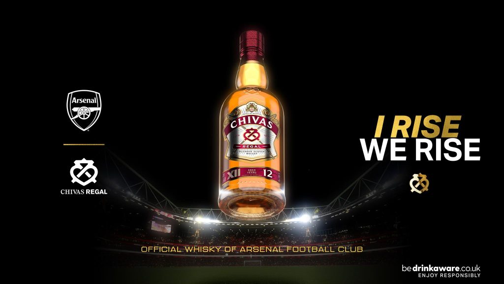 A promotional image for the partnership between Arsenal FC and Pernod Ricard whisky brand Chivas Regal